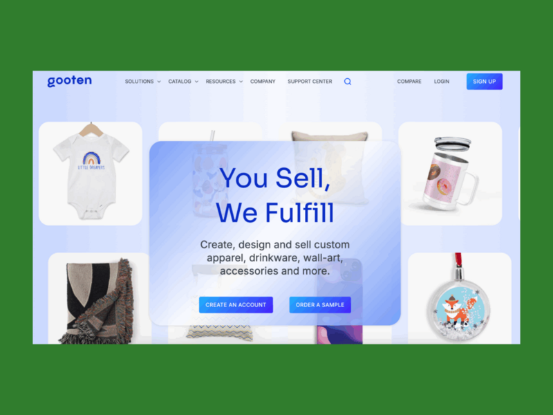 A screenshot of the Gooten landing page.