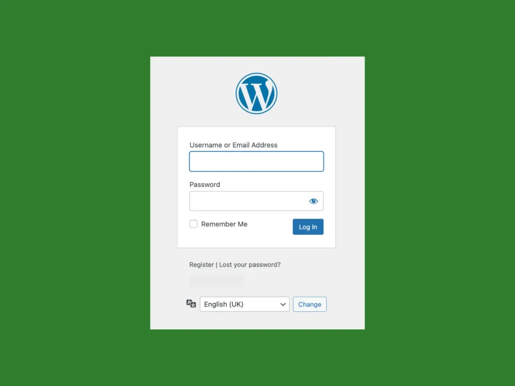 A screenshot showing the login page to WordPress.