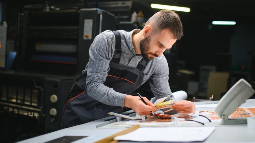 A man checking colors for printing materials.