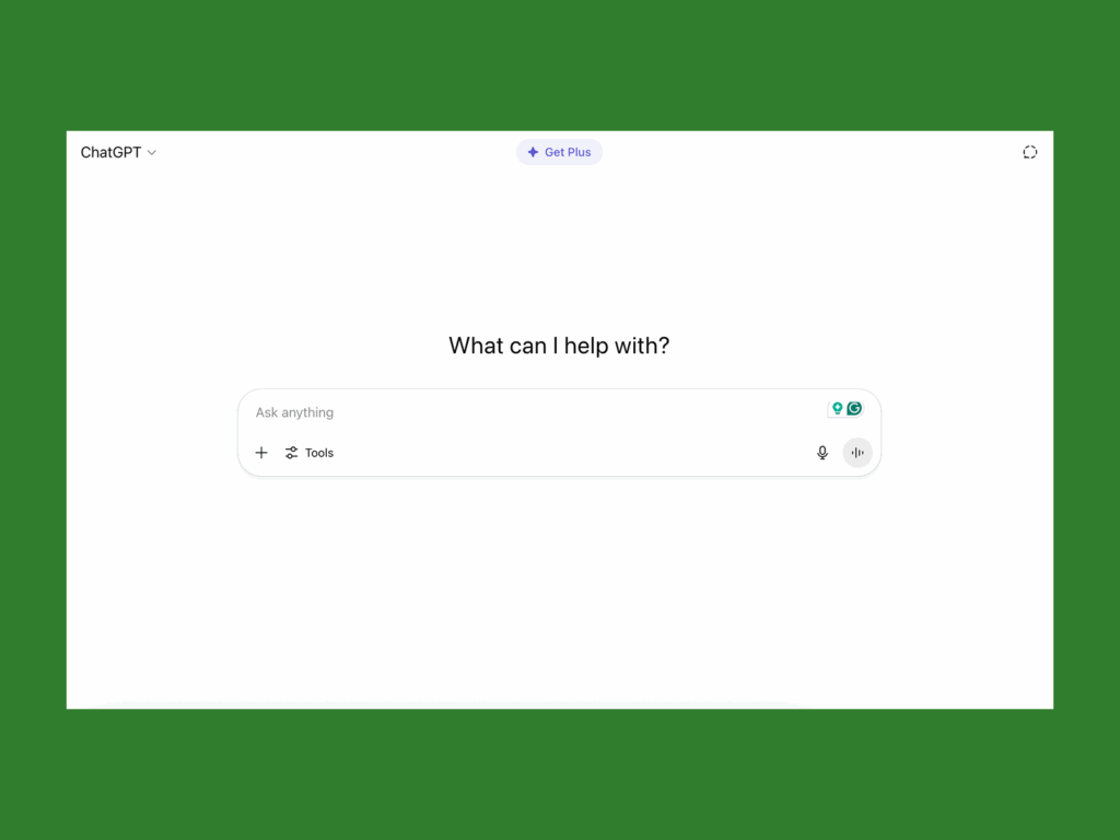 A screenshot mockup with ChatGPT’s prompt entry bar.
