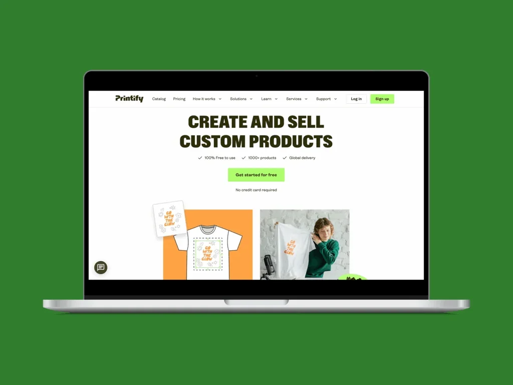 Printify homepage hero section screenshot mockup.