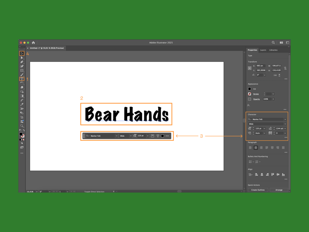 A screenshot mockup showing how to use the text tool in Adobe Illustrator.