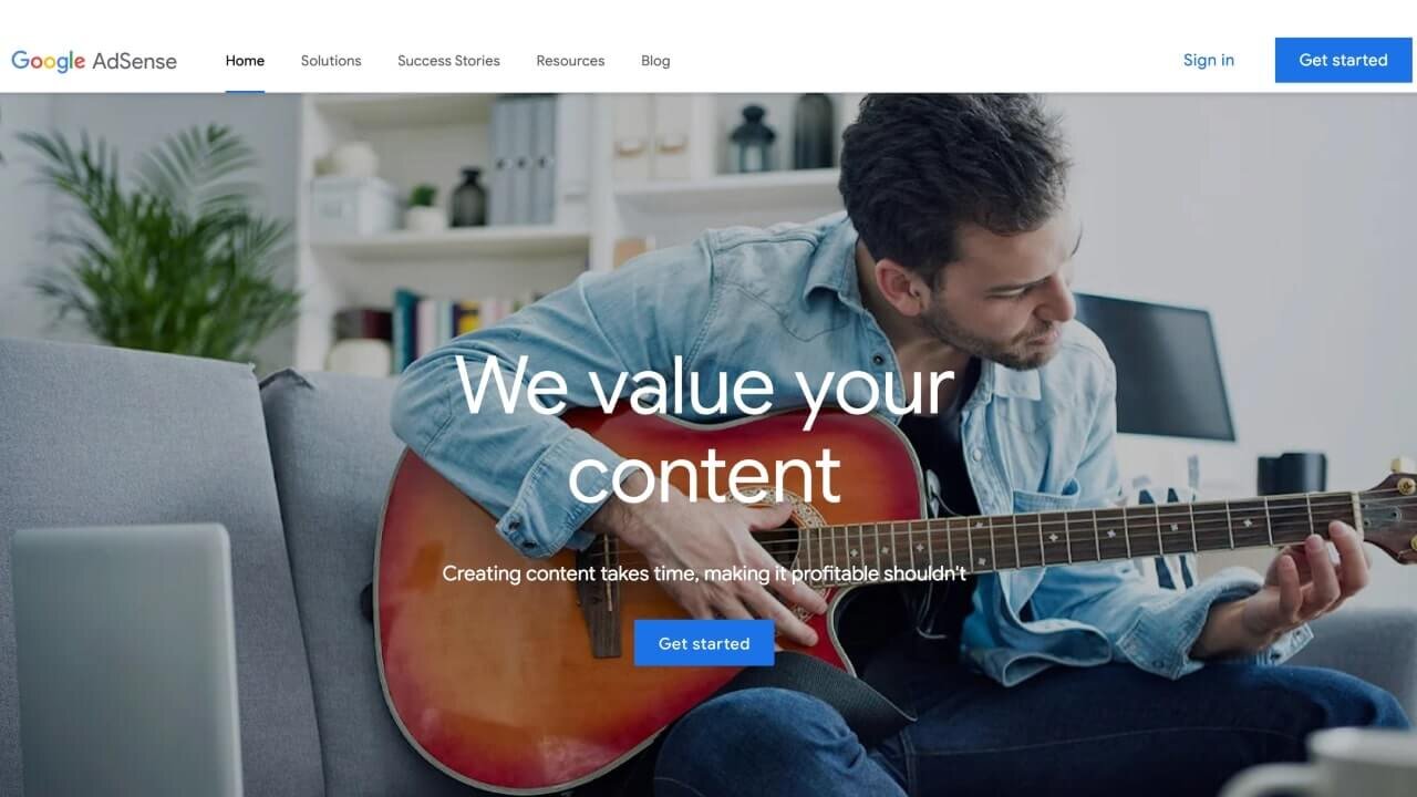 A homepage of Google AdSense website.