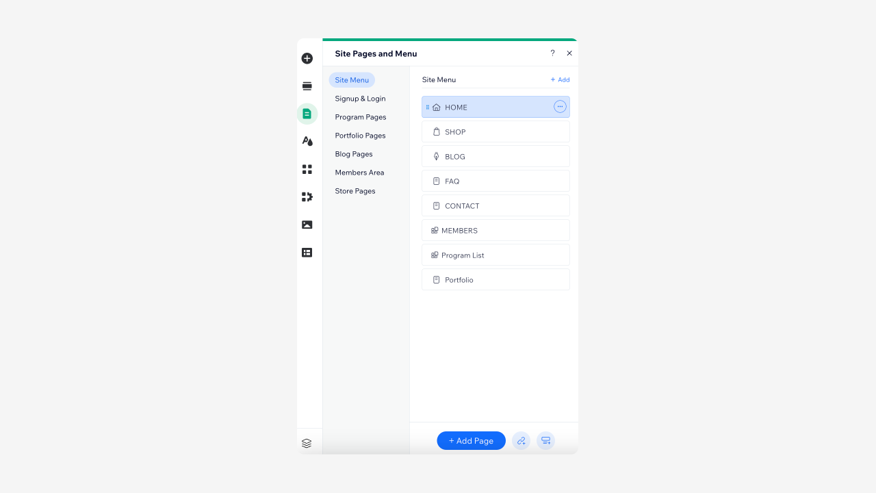 Wix editor - Site Pages & Menu button