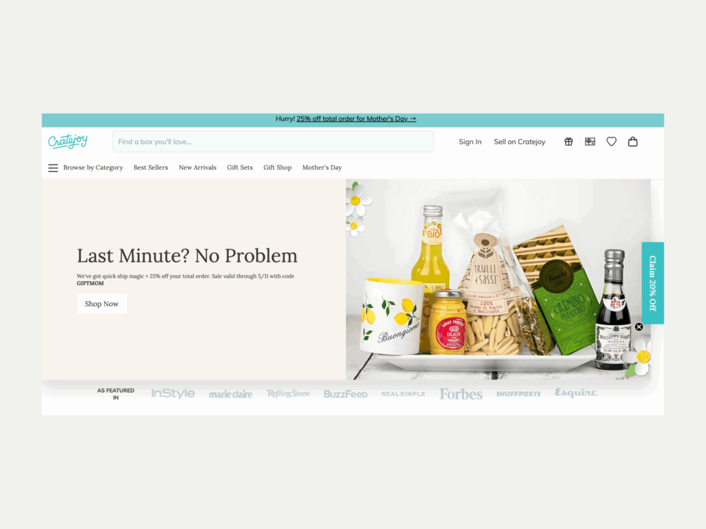 A screenshot of the Cratejoy landing page.