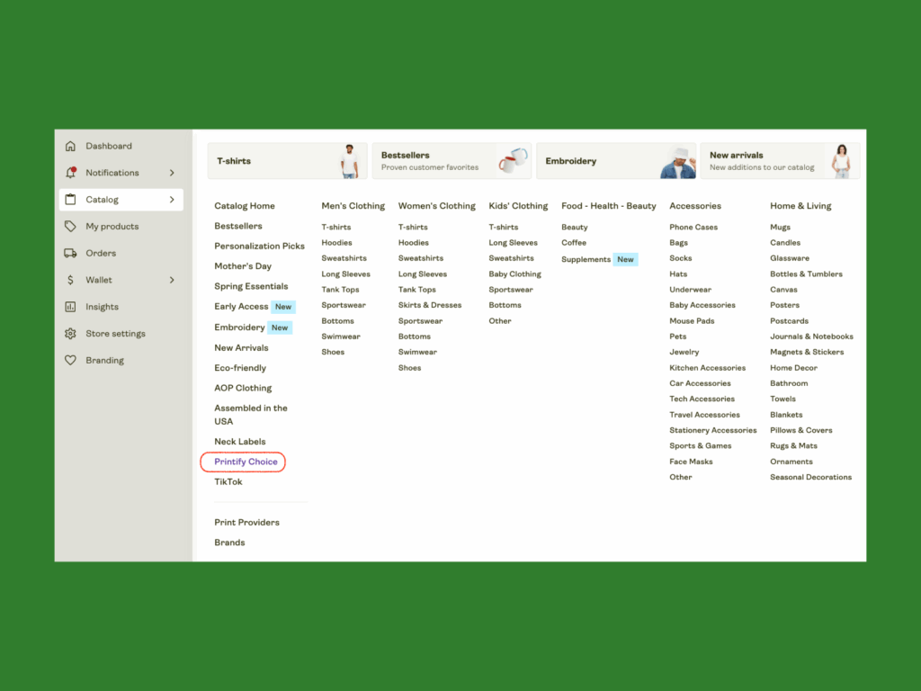 “Printify Choice” selected as an option in a screenshot.