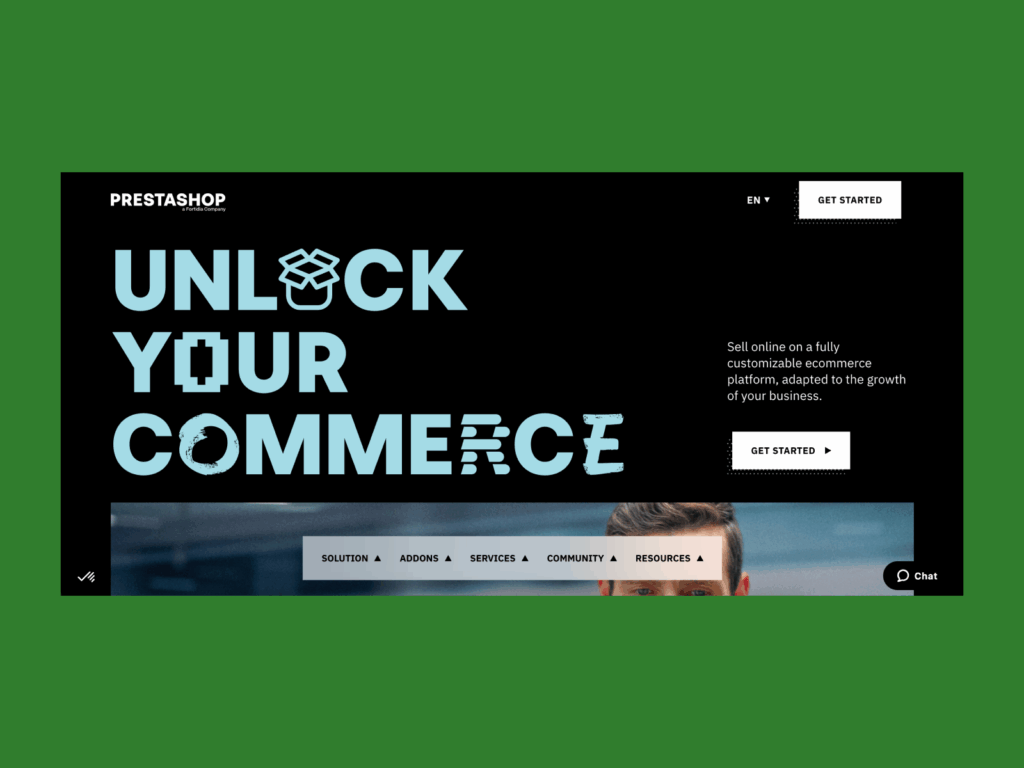 A screenshot of the Prestashop landing page.