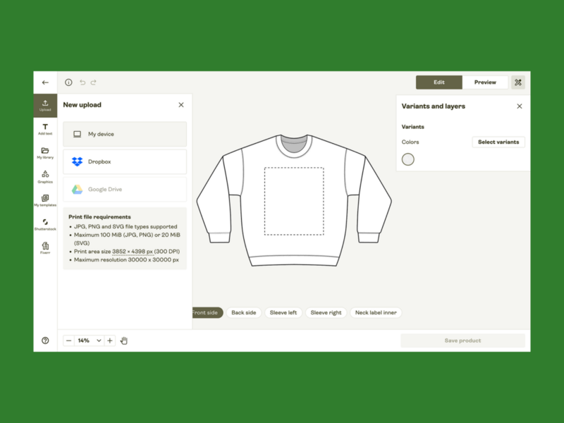 Screenshot mockup showing how to upload image files in Printify’s Product Creator.