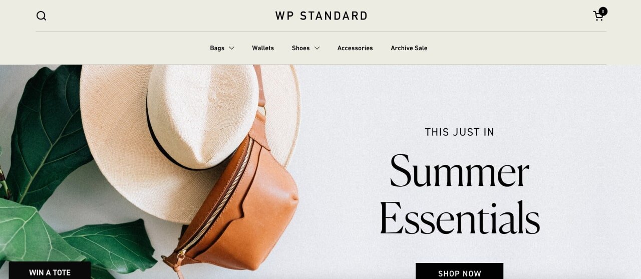 The homepage of the WP Standard Shopify store