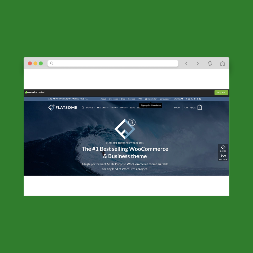 A screenshot mockup of the best WooCommerce theme example (paid): Flatsome