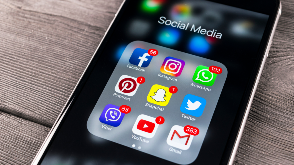 A phone with social media apps on.
