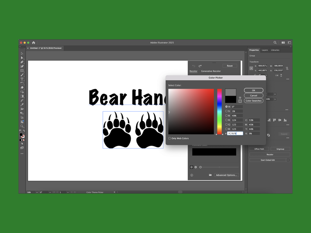 A screenshot mockup showing how to change layer solid colors in Adobe Illustrator.
