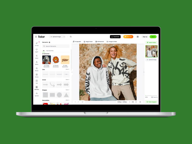 A screenshot mockup with Fotor, as an example of t-shirt design software.