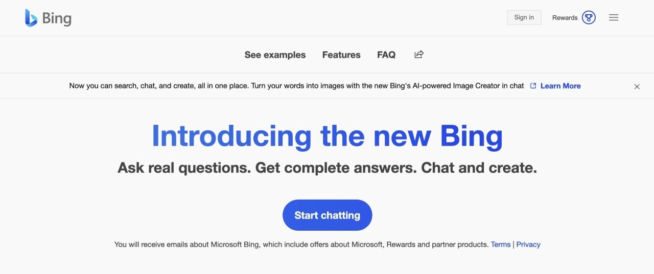 BingAI homepage hero section screenshot.