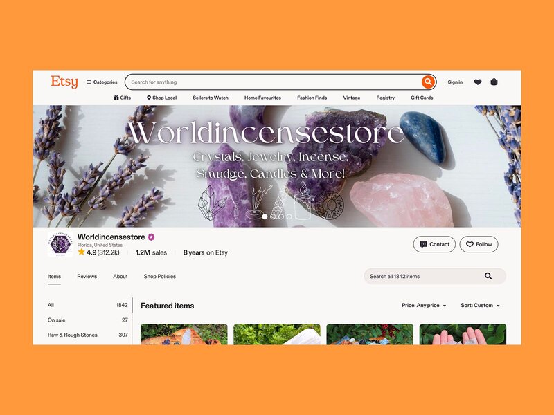 Worldincensestore’s Etsy shop screenshot mockup.