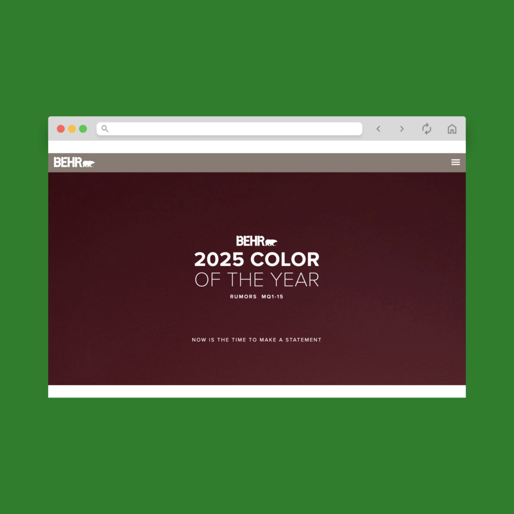 A screenshot of Behr’s Color of the Year 2025: Rumors.