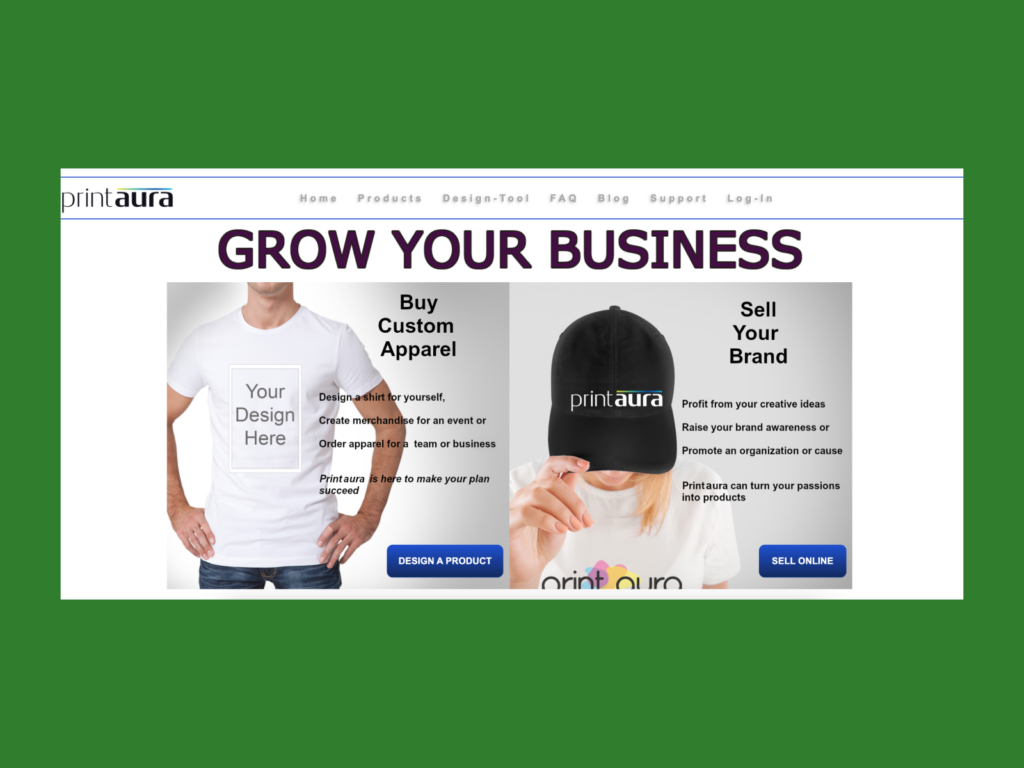 A screenshot of the Print Aura website.