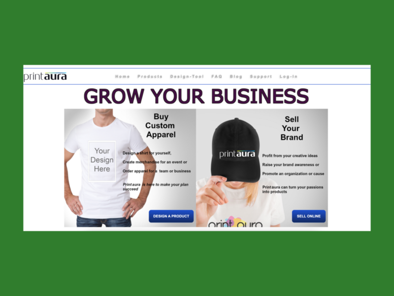 A screenshot of the Print Aura website.