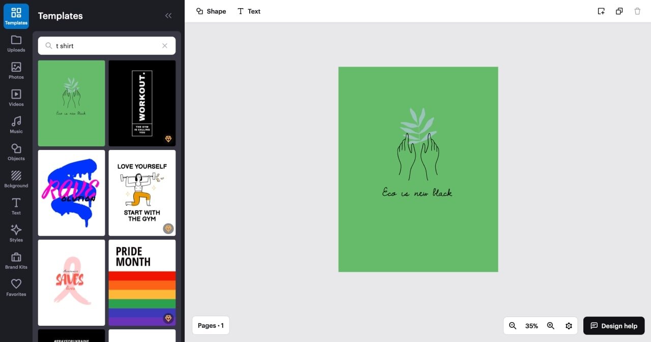 A screenshot of the VistaCreate t-shirt design software.