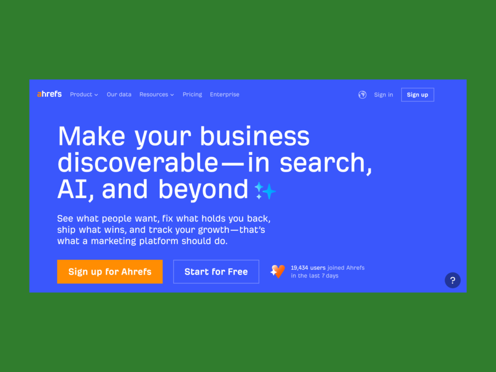 A screenshot of the Ahrefs landing page.