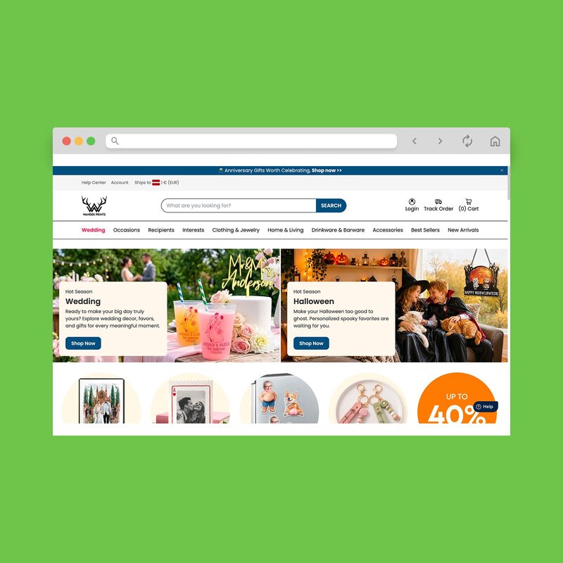 Wander Prints storefront screenshot mockup.