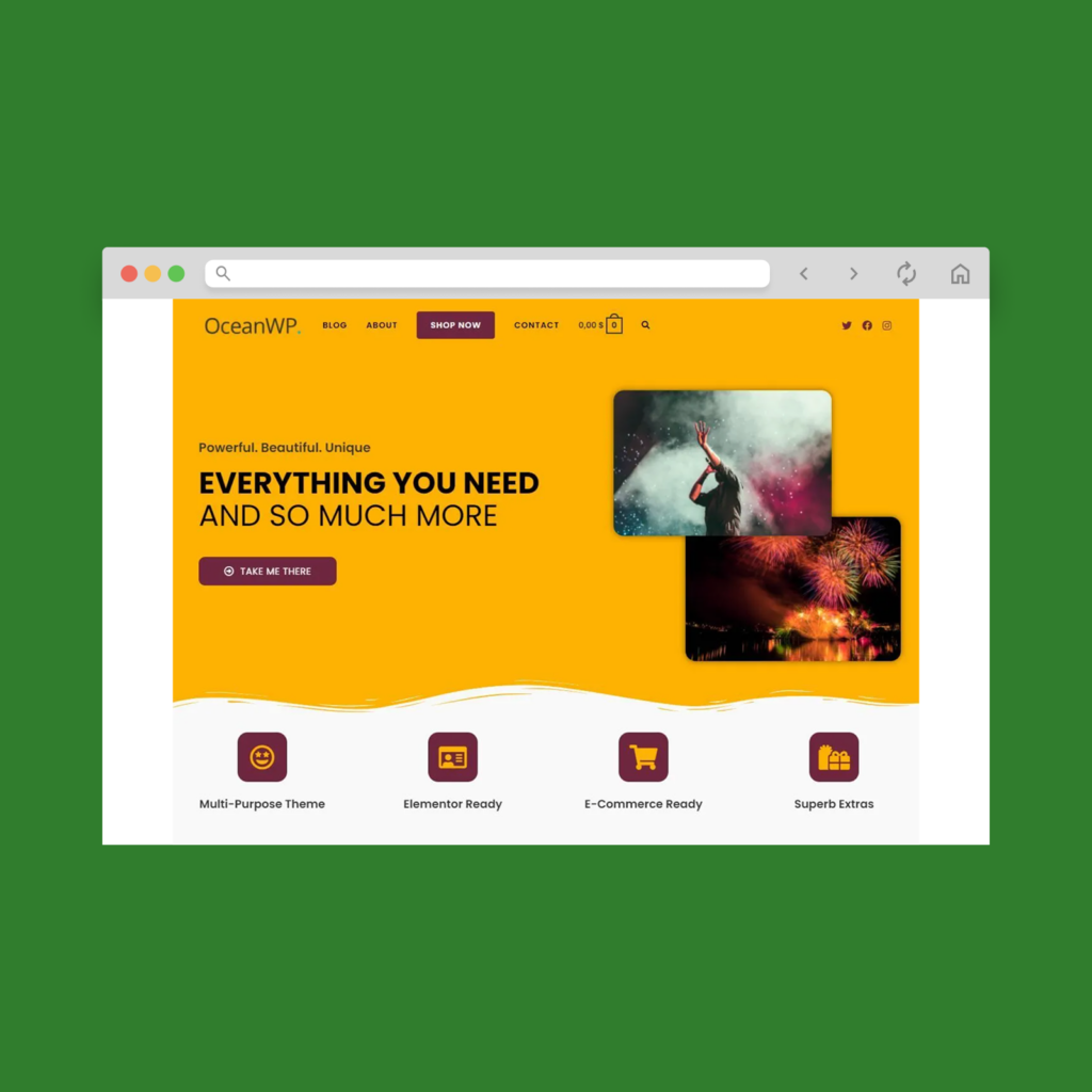 A screenshot mockup of the best free WooCommerce theme example: OceanWP