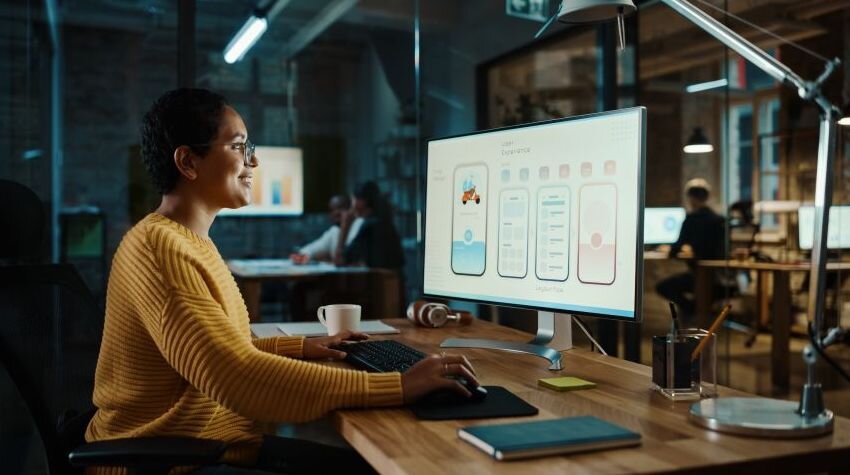 UX designer working on an app layout.