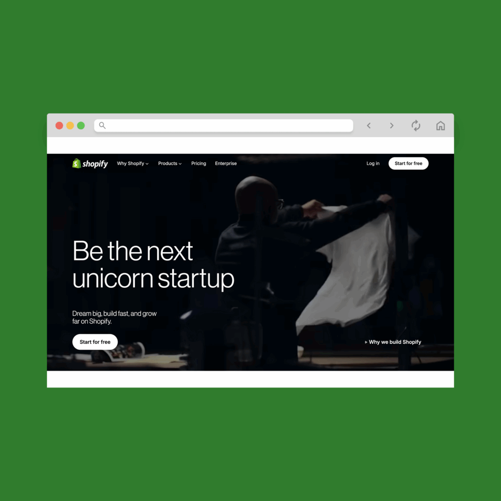 Shopify homepage hero section screenshot mockup.