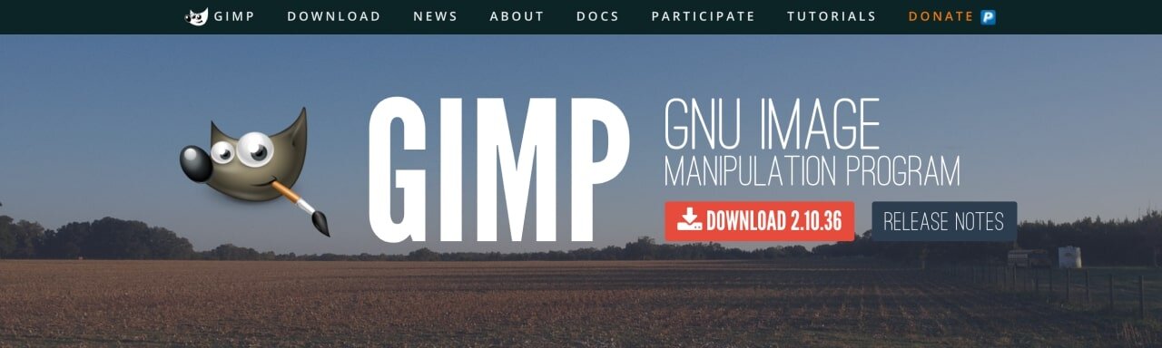 A screenshot of the GIMP homepage hero section.