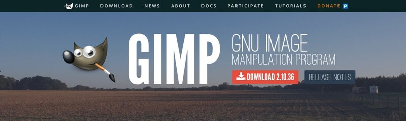 A screenshot of the GIMP homepage hero section.