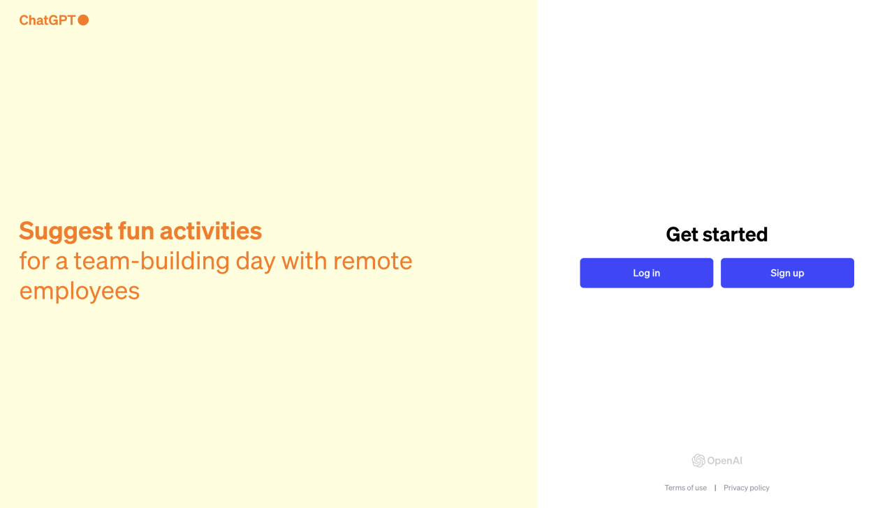 ChatGPT login and sign up page screenshot.