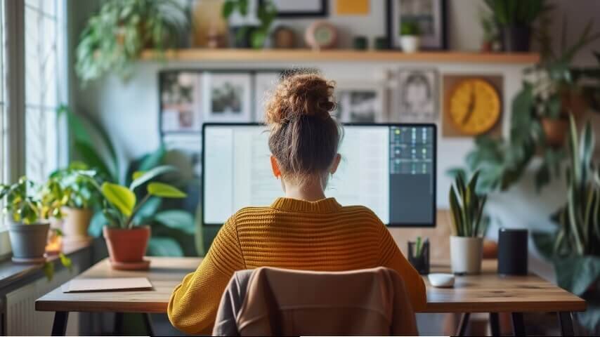 A woman working at her desk on content ideas for her affiliate marketing campaign.
