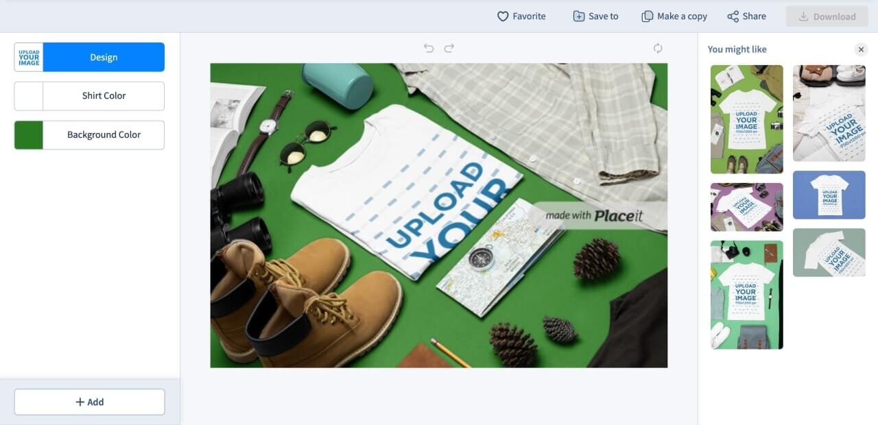A screenshot of the PlaceIt t-shirt design software.