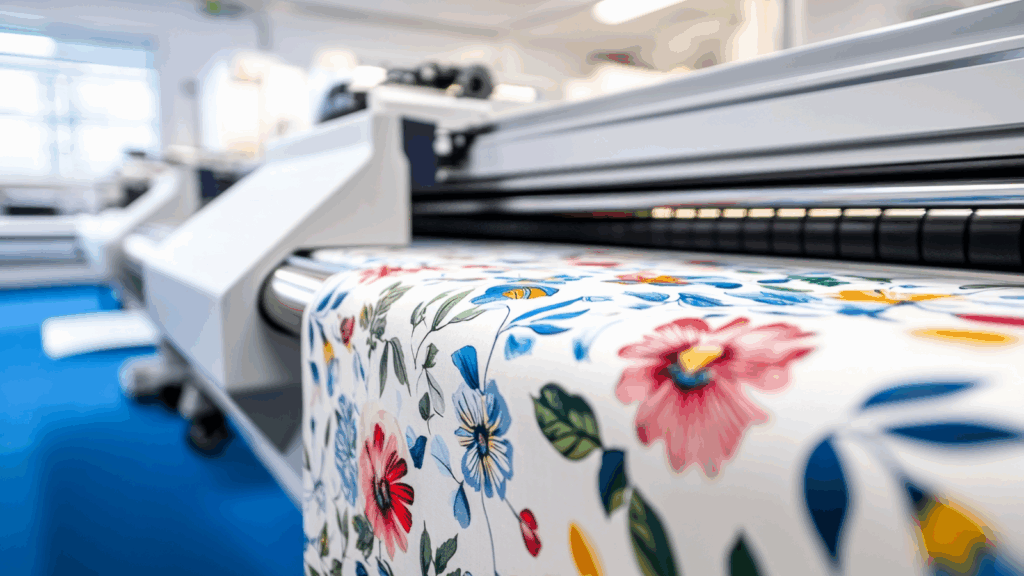 A large machine displaying a sizable piece of fabric draped over it, indicating a textile or manufacturing process.