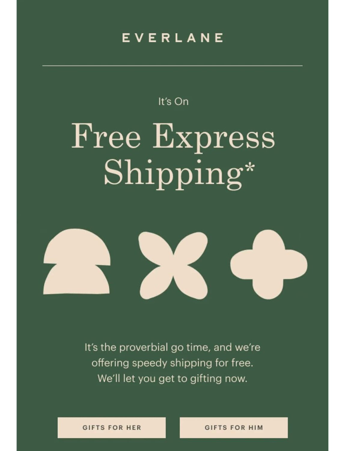 An email by Everlane promoting free express shipping for their gifts.