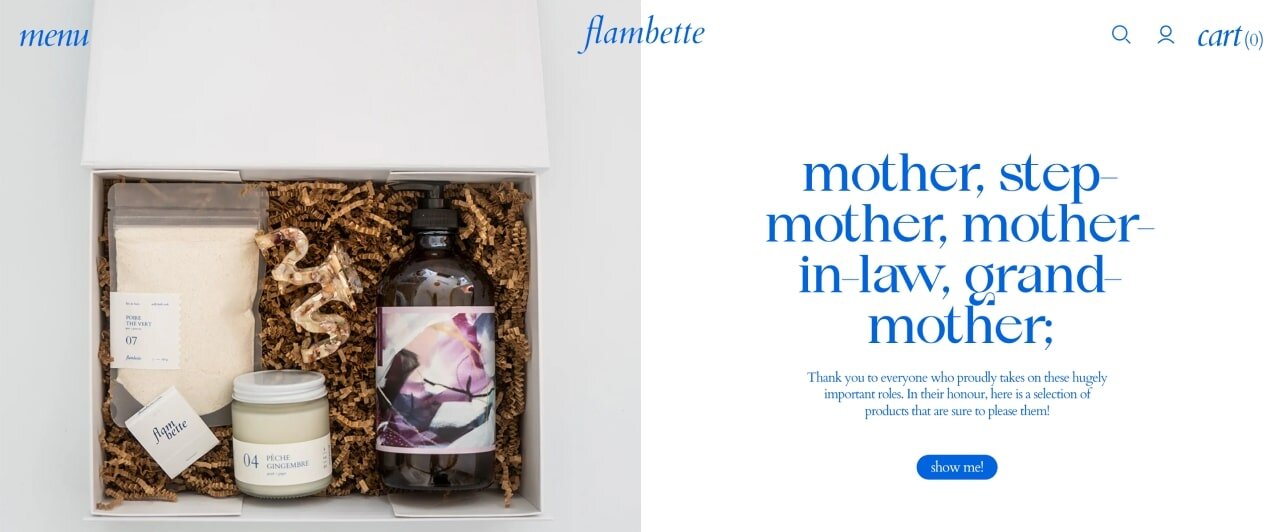 The homepage of the Flambette Shopify store