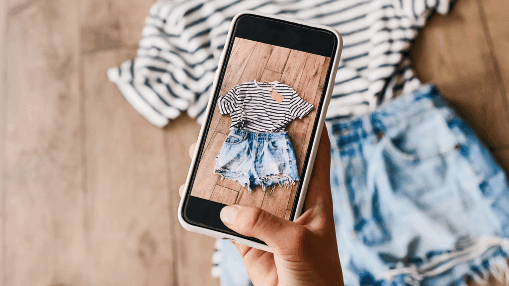 A person taking a picture of clothes.