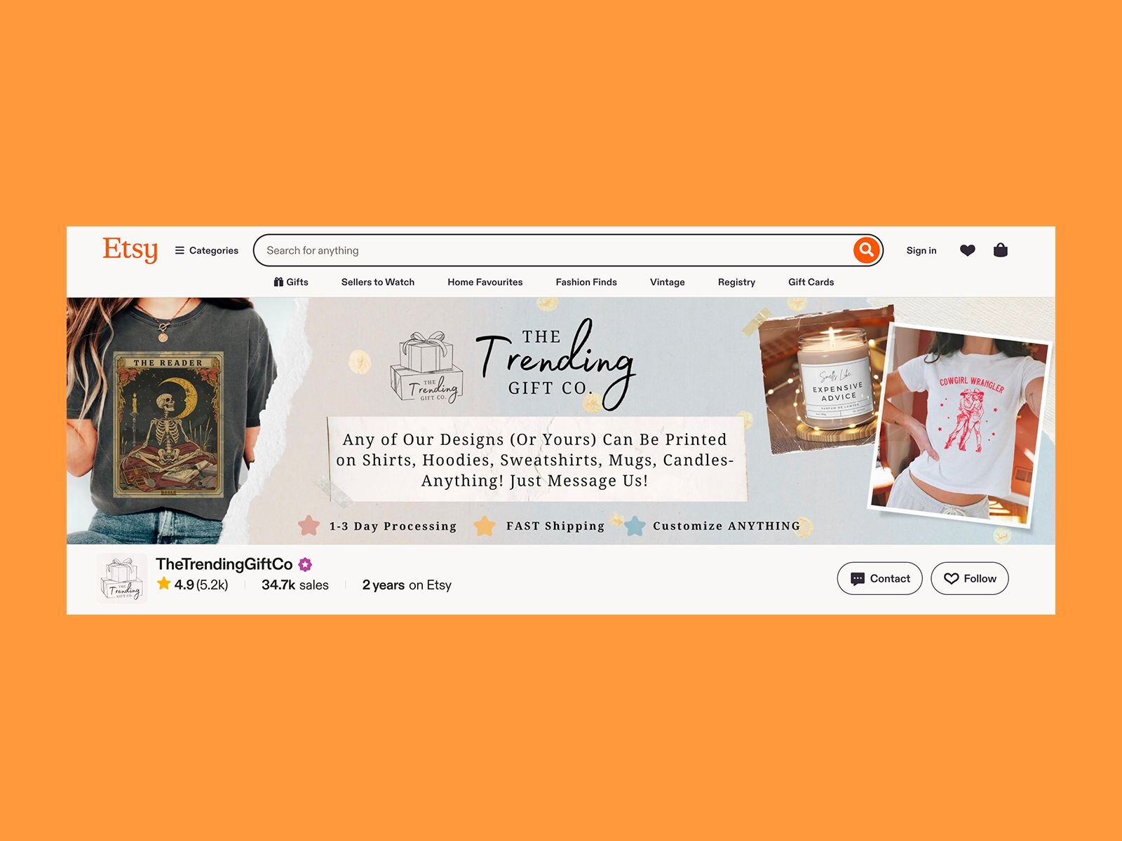 A screenshot mockup showing an example of an Etsy star seller store.