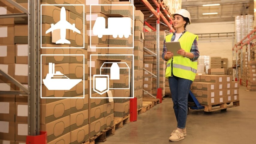 A third-party fulfillment center warehouse filled with boxes.