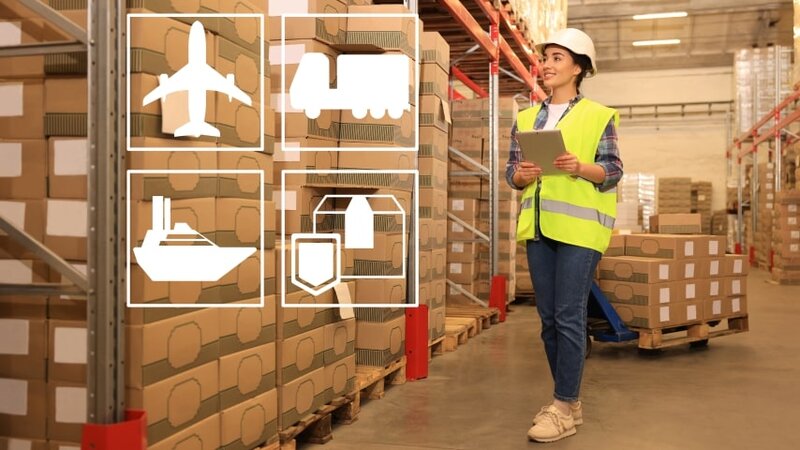 A third-party fulfillment center warehouse filled with boxes.