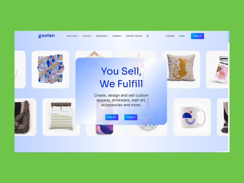 Gooten homepage hero section screenshot mockup.