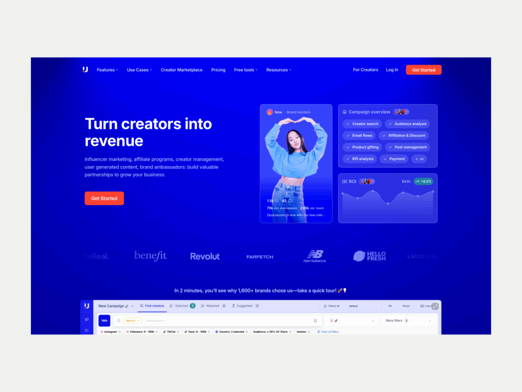 A screenshot of the Upfluence landing page.