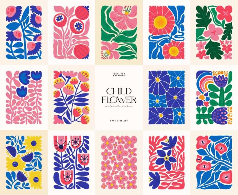 A cheerful vector design featuring a variety of colorful flowers, ideal for greeting cards or invitations.