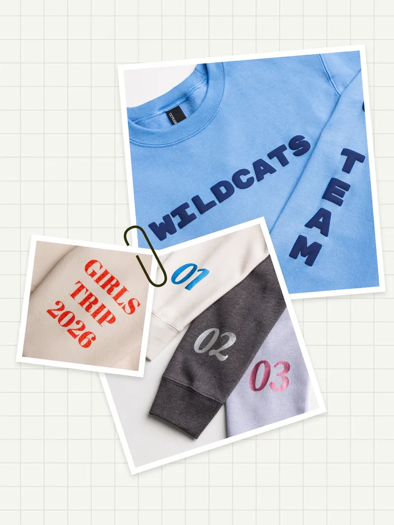 Puff, metallic, and glitter prints on apparel