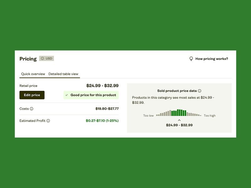 Etsy's product listing editing page's section for filling in product details.