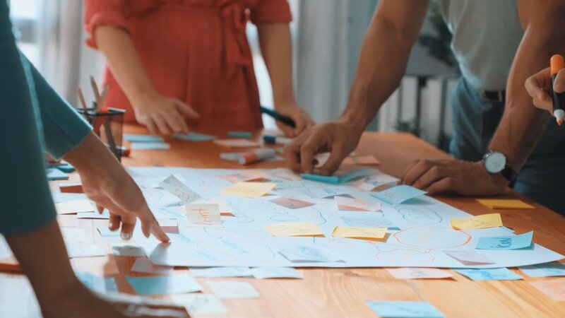 People are building marketing strategy on the sticky notes