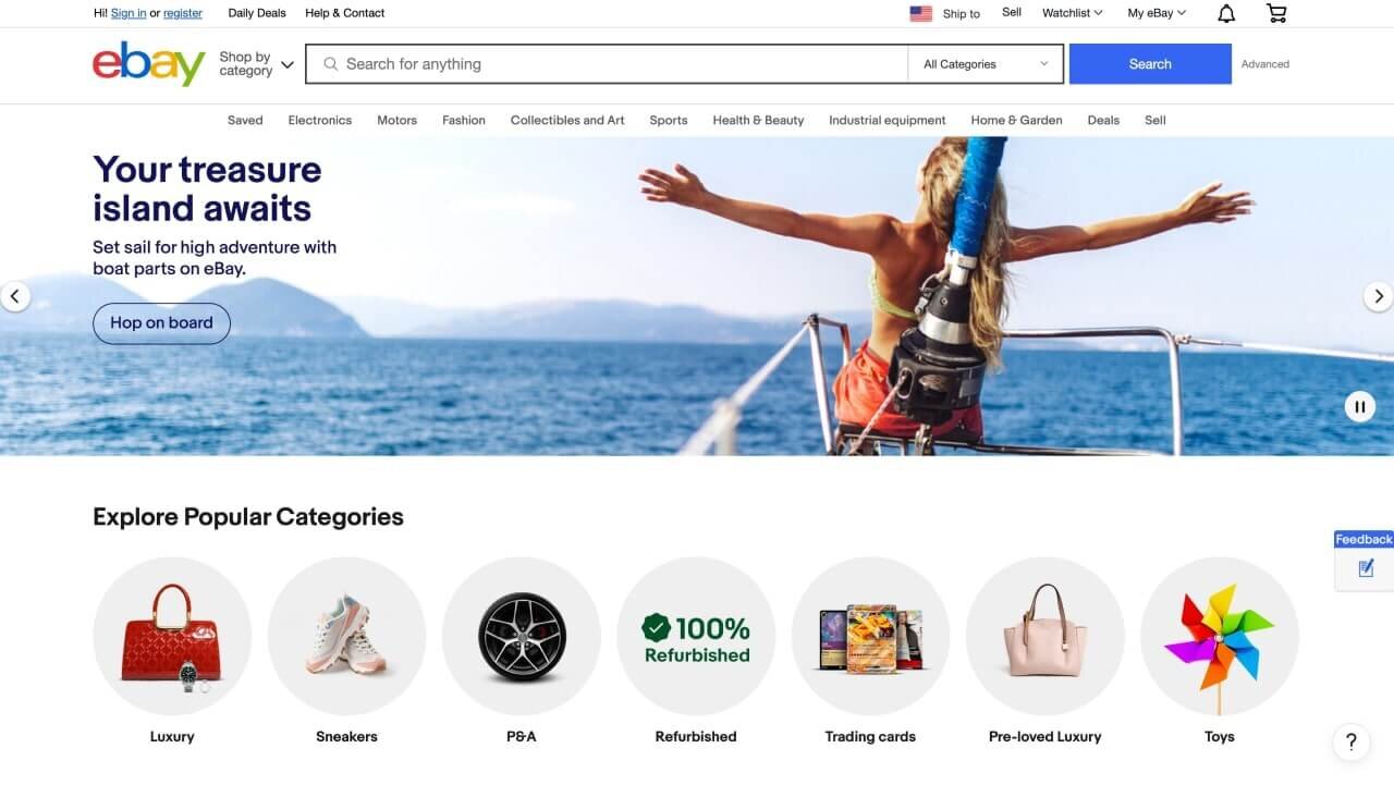 eBay homepage screenshot.