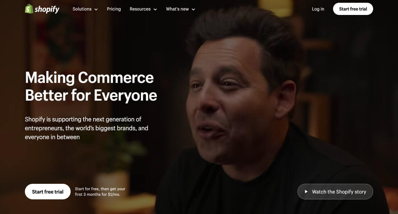 A hero section screenshot of the Shopify homepage.