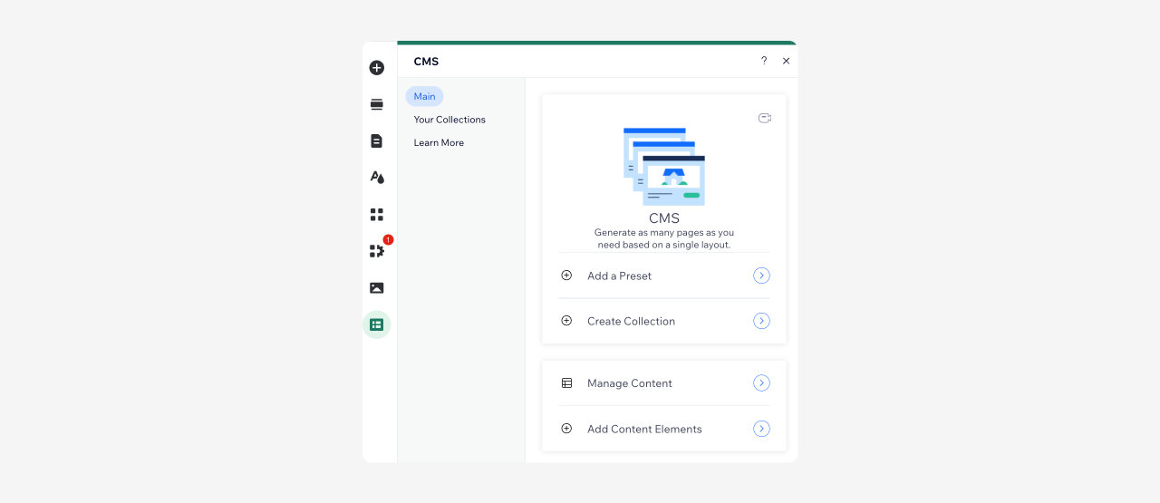 Wix editor - Content manager section