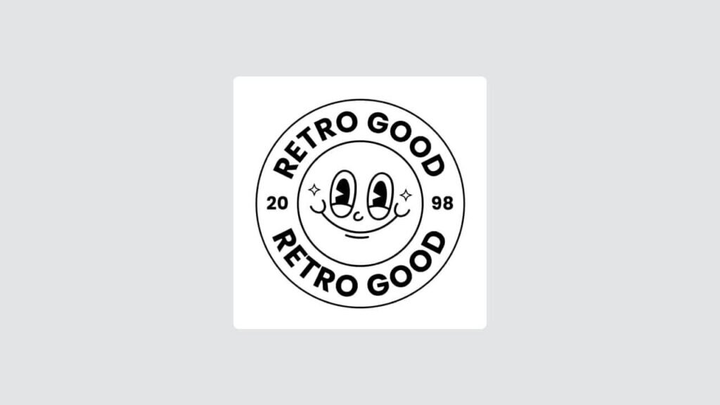 A rounded logo with “Retro Good” text in a circle and a smiling face in the middle.